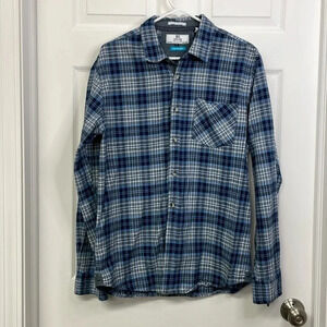 MBX long sleeve button down flannel shirt Size Large Blue and White Plaid Check